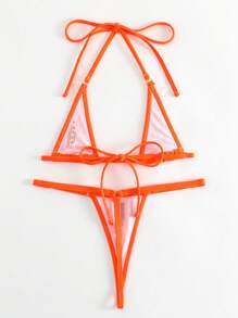 Swim SXY Summer Beach Plain Halter Triangle Bikini Set, Bathing Suit - Orange - View 5