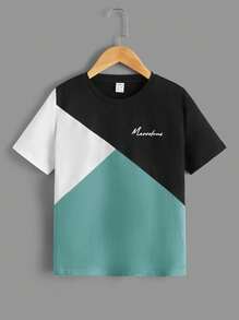 SHEIN Boys Letter Graphic Colorblock Tee - Mint Green - View 1