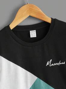 SHEIN Boys Letter Graphic Colorblock Tee - Mint Green - View 4