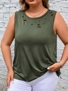 SHEIN LUNE Top tank unicolor desgarro - Verde militar - Ver 5