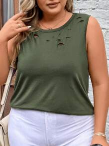 SHEIN LUNE Top tank unicolor desgarro - Verde militar - Ver 6