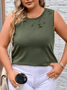 SHEIN LUNE Top tank unicolor desgarro - Verde militar - Ver 3