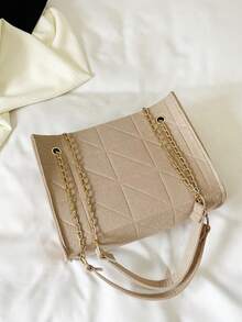 Small Square Bag Quilted Detail Polyester Chain - Khaki - View 2