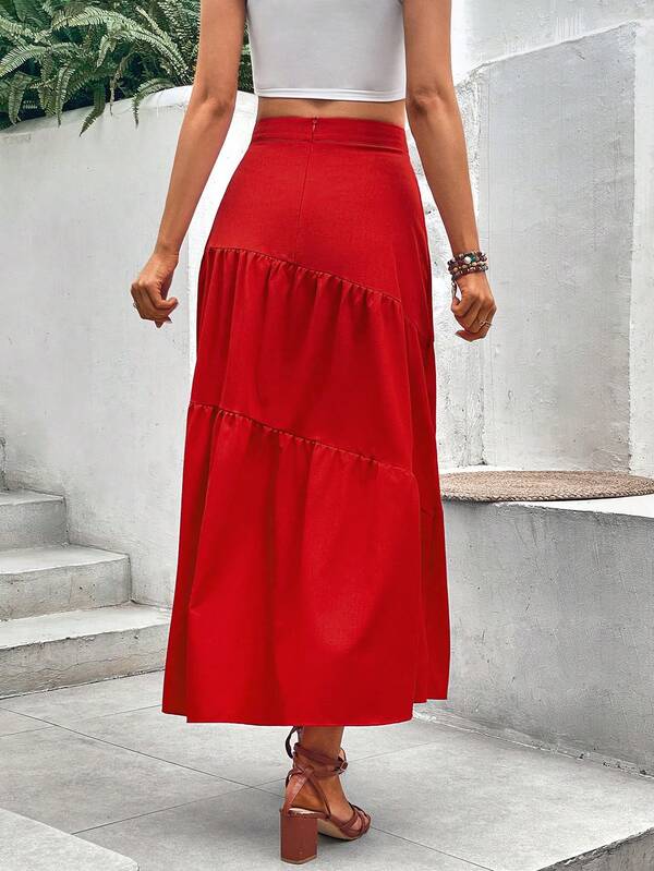 SHEIN VCAY Solid Ruffle Hem Tie Front Skirt SHEIN USA