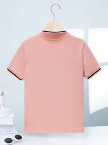 SHEIN 青少年男孩融合学院风领口图案针织短袖 Polo 衫