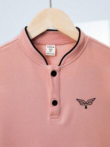 SHEIN 青少年男孩融合学院风领口图案针织短袖 Polo 衫