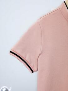 SHEIN 青少年男孩融合学院风领口图案针织短袖 Polo 衫