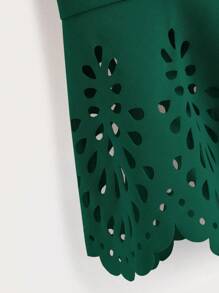 SHEIN Clasi Button Front Laser Cut Out Scallop Trim Peplum Top