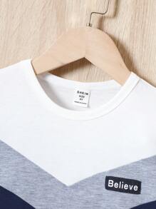 SHEIN 幼兒男童日常穿著彩色拼接短袖T恤，適用於夏季 - 彩色 - 查看 3