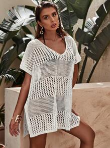 SHEIN Swim Vestido cover up con abertura bajo con abertura sin set bikini