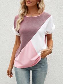 SHEIN LUNE Áo thun nữ Khối Màu Giải trí - Màu tím hoa cà - Xem 6