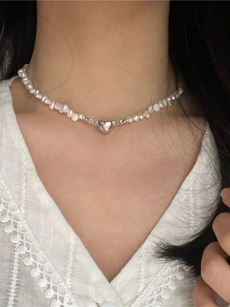 1入時尚優雅簡約珍珠項鍊，帶鑽石，女性完美禮物