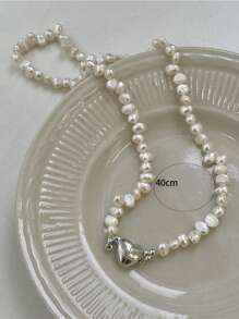 1入時尚優雅簡約珍珠項鍊，帶鑽石，女性完美禮物