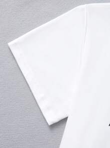 Tween Girls Cartoon Face Printed Short Sleeve T-Shirt And Shorts Pajama Set - White - View 5