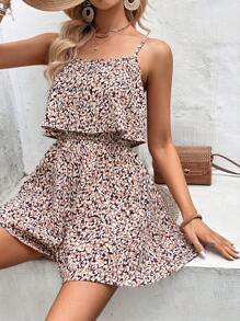 Breezaya 滿版印花吊帶連體短褲 - 棕色 - 查看 6