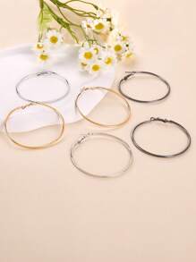 3 Cái/bộ Thép Không Gỉ Thời Trang Tối Giản Đôi Khuyên Tai Vòng Cho Nữ Trang Trí Hàng Ngày - màu đen - Xem 1