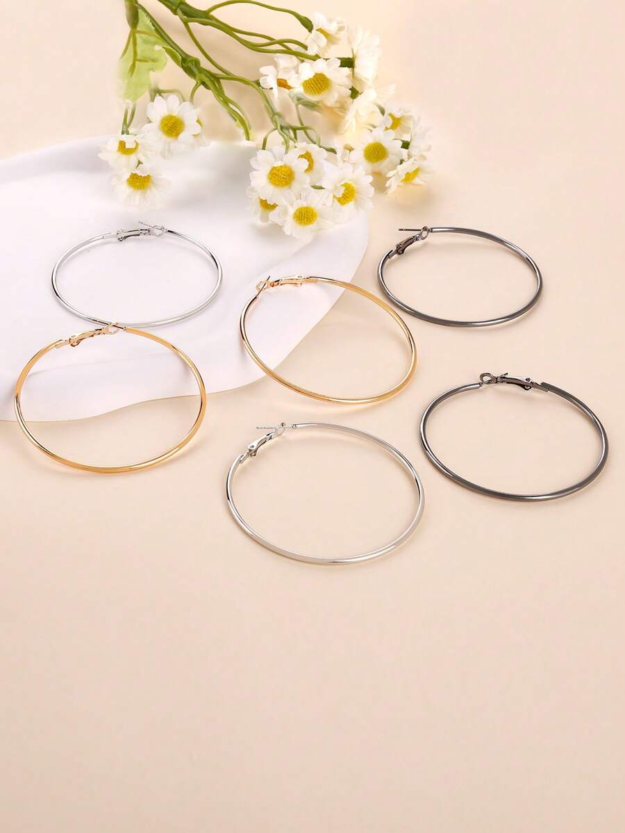 3 Cái/bộ Thép Không Gỉ Thời Trang Tối Giản Đôi Khuyên Tai Vòng Cho Nữ Trang Trí Hàng Ngày - màu đen - Xem 1