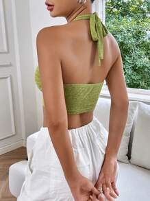 SHEIN EZwear Solid Crop Halter Top - Green - View 4