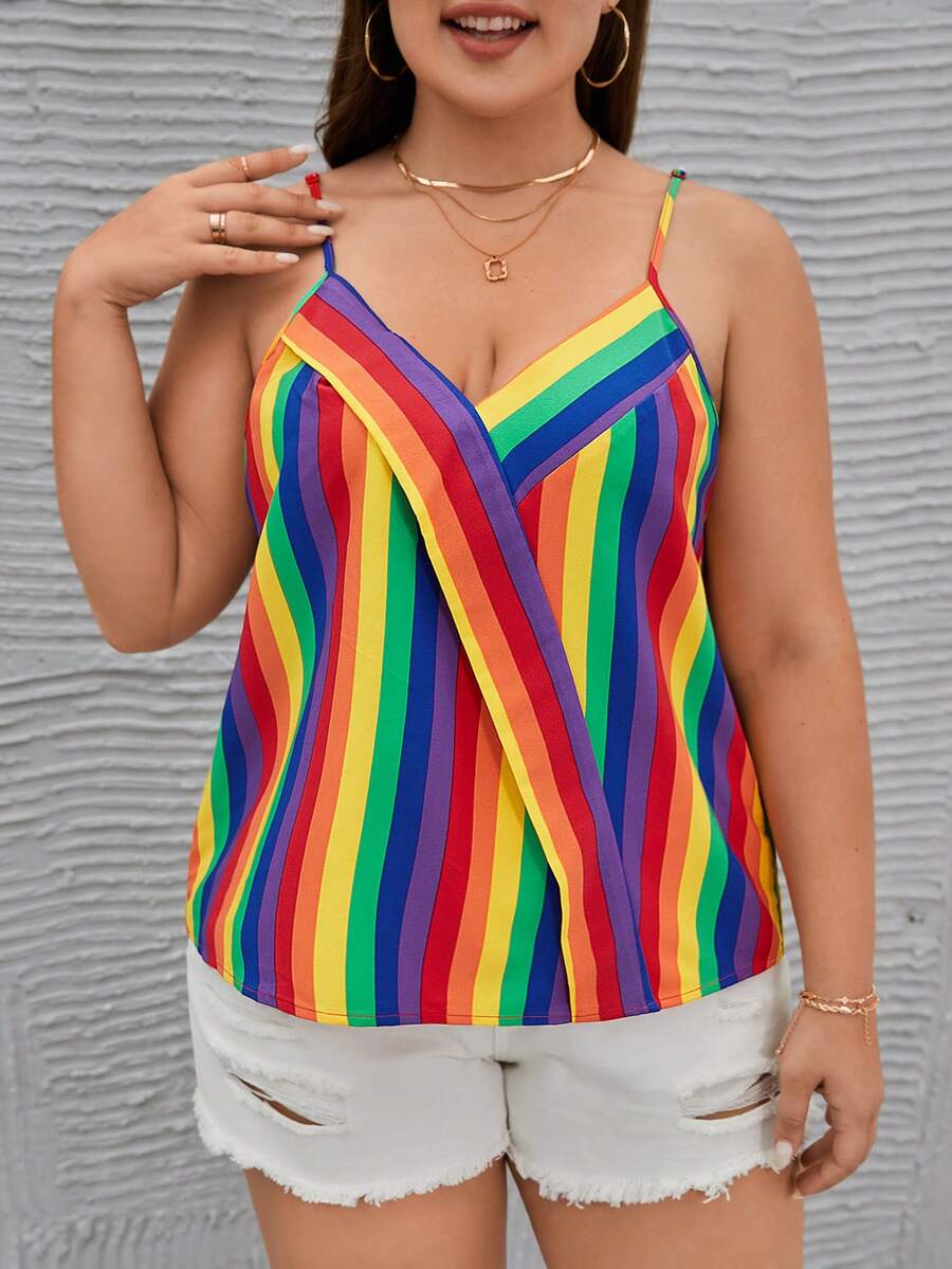 SHEIN VCAY LGBT Plus Rainbow Striped Print Cami Top - Multicolor - View 1