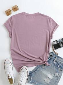 SHEIN LUNE Plants And Letter Graphic Tee - Mauve Purple - View 2