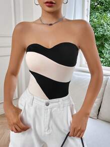 SHEIN EZwear Two Tone Tube Bodysuit - Multicolor - View 4