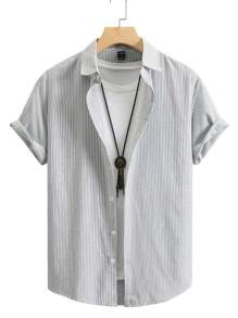 Manfinity Homme Men Cotton Striped Print Shirt Without Tee - Grey - View 1