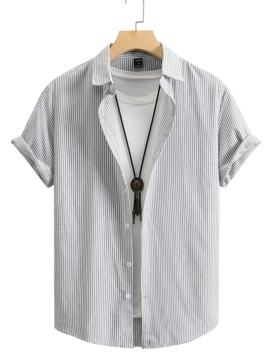 Manfinity Homme Men Cotton Striped Print Shirt Without Tee - Grey - View 1