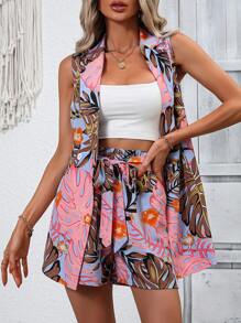 SHEIN LUNE Bộ âu phục nữ Nút phía trước Nhiệt đới Giải trí - Nhiều màu - Xem 2