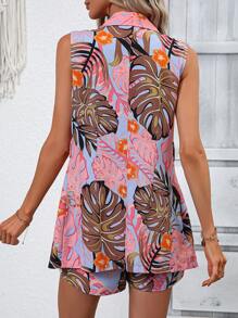 SHEIN LUNE Bộ âu phục nữ Nút phía trước Nhiệt đới Giải trí - Nhiều màu - Xem 3