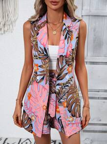 SHEIN LUNE Bộ âu phục nữ Nút phía trước Nhiệt đới Giải trí - Nhiều màu - Xem 1