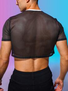 Manfinity Fever City Hombres Top unido en contraste crop de malla