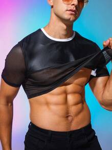 Manfinity Fever City Hombres Top unido en contraste crop de malla