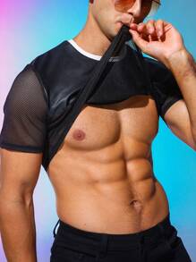 Manfinity Fever City Hombres Top unido en contraste crop de malla