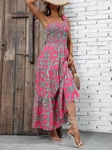 Breezaya 滿版印花肩部打結荷葉邊連衣裙 - 彩色 - 查看 4