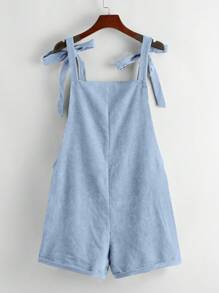 SHEIN EZwear 肩部打結補丁口袋反摺褲腳背帶連體短褲