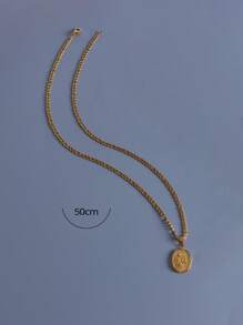 Flower Detail Square Charm Necklace - Yellow Gold - View 3