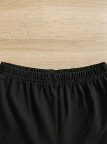 SHEIN Leap Crew 男嬰字母圖案撞色T恤和短褲 - 黑色 - 查看 7