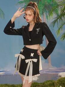 蝴蝶結細節西裝外套和裙子