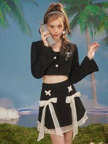 蝴蝶結細節西裝外套和裙子