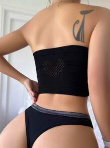 Glitter Tape Panel Sexy Thong - Black - View 2