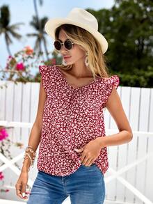 SHEIN LUNE Ditsy Floral Print Ruffle Trim Blouse - Multicolor - View 4