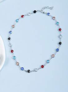 Random Color Crystal Decor Chain Necklace - Multicolor - View 2