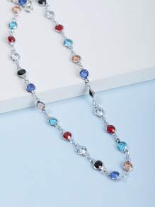 Random Color Crystal Decor Chain Necklace - Multicolor - View 3