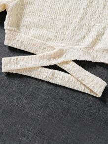 SHEIN Girls Crisscross Lettuce Trim Tee & Flare Leg Pants Set