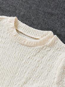 SHEIN Girls Crisscross Lettuce Trim Tee & Flare Leg Pants Set