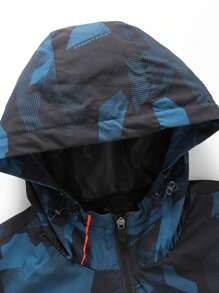 Boyfriend Style Men Geo Print Zip Up Hooded Windbreaker Jacket Gym Clothes Boyfriend Style Men - Multicolor - View 6