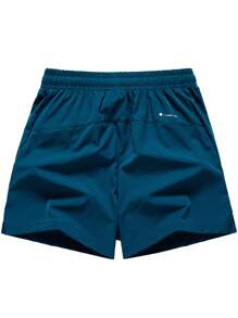 Men Drawstring Waist Slant Pocket Shorts - Teal Blue - View 3