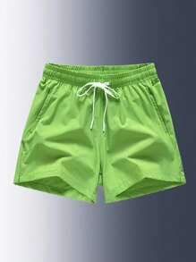 男士腰部抽繩斜口袋短褲 - 青檸色 - 查看 2