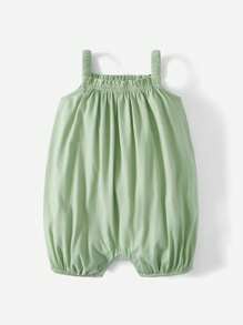 SHEIN Baby  Solid Frill Trim Cami Romper - Mint Green - View 1