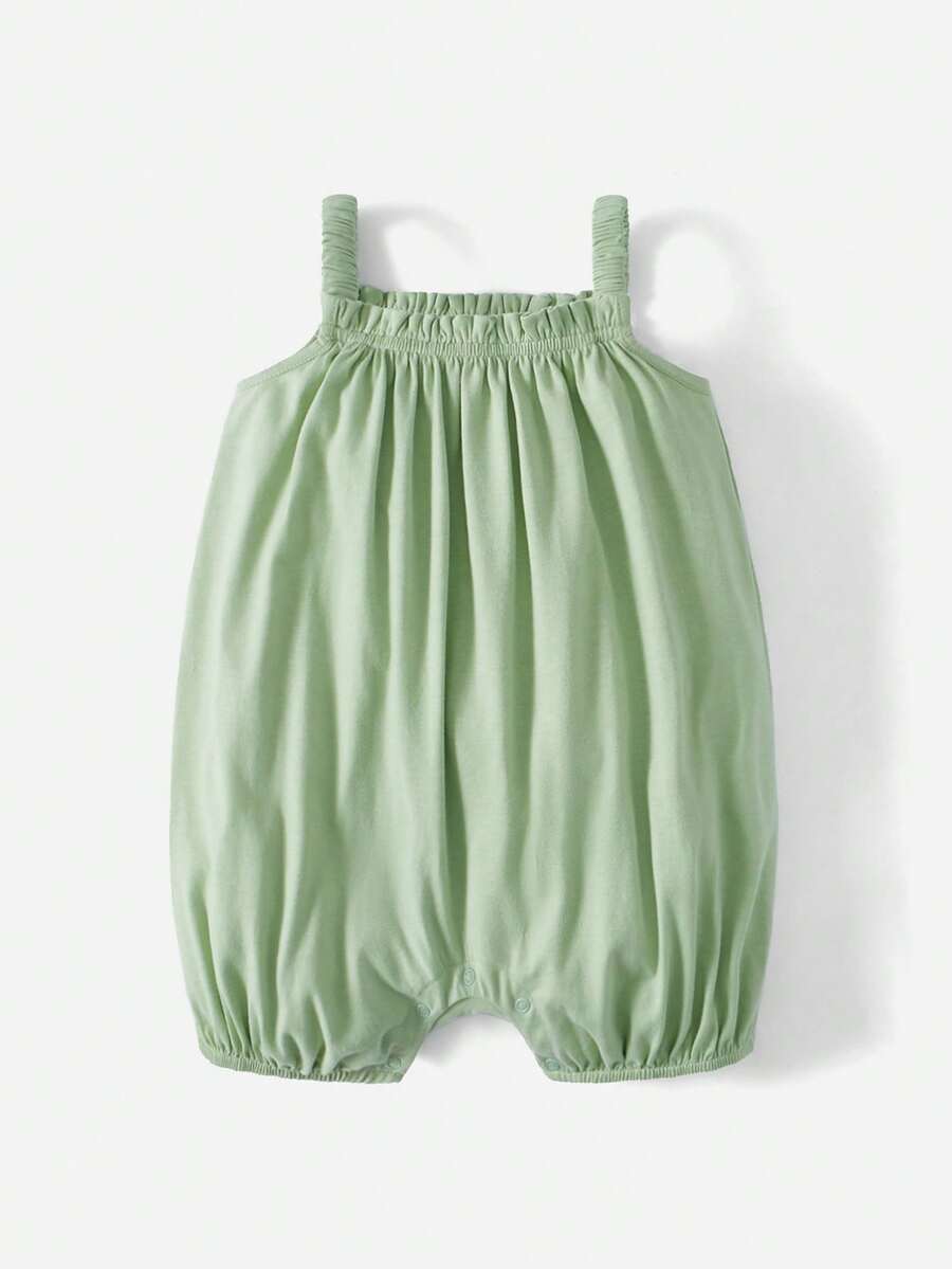 SHEIN Baby  Solid Frill Trim Cami Romper - Mint Green - View 1